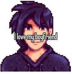 the text i love my boyfriend is in front of an image of a guy with black hair