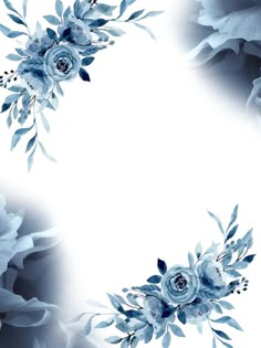 blue and white flowers are in the middle of an empty frame with space for text