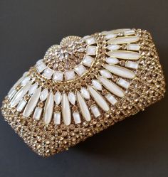 Gold Luxury Crystal Clutch - Zoha Los Angeles Elegant Embellished Party Clutch, Rhinestone Clutch Evening Bag For Wedding Guest, Rhinestone Clutch For Wedding Guest, Luxury Clutch Evening Bag For Wedding Guest, Glamorous Clutch Evening Bag For Wedding Guest, Glamorous White Clutch For Events, Chic Wedding Clutch With Rhinestones, Glamorous White Clutch For Event, White Luxury Clutch For Events