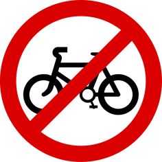 a no bicycle allowed sign is shown in black and red, on a white background