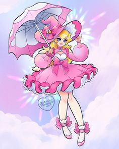 a drawing of a girl in pink holding an umbrella