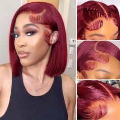 PRICES MAY VARY. Burgundy Bob Lace Front Wig Human Hair Material:10A Brazilian Virgin Human Hair 100% Unprocessed Remy Hair Collected.Soft and Bouncy,Natural and Healthy.No Smell,No Shedding,No tangle. Can Be Dyed, Curled, Straightened, Styled As You Like. Ombre Lace Front Wigs Human Hair Texture:13x4 HD Transparent Lace Front Wigs Pre Plucked with Baby Hair Natural Hairline,Hair Knots are Very Small and Can be Bleached.Any Part, Can be Restyled to Middle Part or Side Part as You Wish.14inch-32i Lace Frontal Bob, Kort Bob, Short Bob Cuts, Bob Cut Wigs, Corte Bob, Bob Lace Front Wigs, Straight Bob, Red Wigs, Burgundy Hair