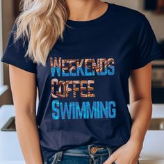 Weekends Coffee Swimming Soft Style T-Shirt Swim Mom shirt Swim Weekend shirt Swim Coach Gift Swim Life Shirt Swimmer Coffee Weekend Shirt The Weekends Coffee Swimming T-Shirt is the perfect addition to any swimmer's wardrobe. This design is not only great for daily use, but also makes the perfect gift for family, friends, or coworkers. Made from high-quality materials and designed with precision, this shirt is a must-have for swimmers and swim enthusiasts. 🏊 100% ring-spun cotton (fiber content may vary for different colors) ️ Light fabric (4.5 oz/yd² (153 g/m ️ Eurofit 🏊 Tear-away label ️ Runs true to size ️ Swim-inspired design: Show off your love for swimming with this stylish Weekends Coffee Swimming T-Shirt. ️ Comfortable Material: Our t-shirts are made with ring-spun, pre-shrunk c Short Sleeve Tops With Letter Print For Leisure, Coffee Colored Slogan Short Sleeve Top, Coffee Colored Short Sleeve Slogan Top, Coffee Short Sleeve Top With Slogan, Coffee Color Short Sleeve Top With Slogan, Summer Coffee Colored Tops With Graphic Print, Coffee Graphic Print Top For Summer, Coffee Graphic Print Tops For Summer, Coffee Color Graphic Print Summer Top