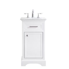 a white bathroom vanity with two sinks and a cabinet on the bottom shelf, against a white background