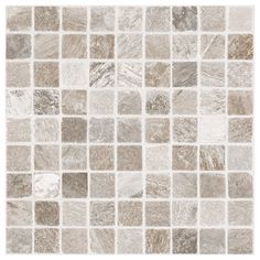 a white and brown mosaic tile wallpaper with different shades of grey, beige and gray