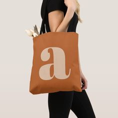 Simple Boho Terracotta Bold Retro Monogram Initial Tote Bag Retro Monogram, Initial Tote Bag, Orange Tote Bags, Boho Tote Bag, Modern Monogram, Monogrammed Gifts, Monogram Tote Bags, Custom Tote Bags, Monogram Tote