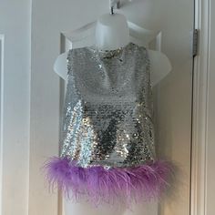 This Top Is So Fun!!! It Is Brand New With Tags And Never Worn!! I Ended Up Getting Two Sizes To Take For My Vegas Trip And Wore The Small! It Is In Perfect Condition And Has No Flaws!! Glamorous Purple Sequin Top, Glamorous Purple Party Tops, Purple Tops For Night Out Party Season, Purple Tops For Party Season Night Out, Fitted Purple Sequin Top, Purple Tops For Evening Party Season, Purple Top For Evening And Party Season, Purple Tops For Evening And Party Season, Purple Evening Tops For Party Season