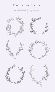 four hand drawn wreaths with the words decorative frame