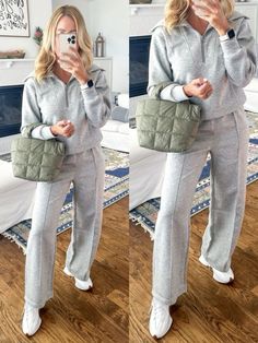 Your new favorite fall outfit idea! This matching grey sweatsuit set is the epitome of fall fashion trends 2024, proving loungewear can be both trendy and put-together. The perfect outfit ideas for fall when you want to look stylish while staying cozy! Grey Sweatsuit, Outfit Ideas For Fall, Two Piece Outfits, Sweatsuit Set, 2024 Trends