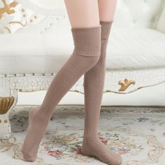 white fuzzy socks Korean Japanese, Over The Knee Socks, Winter Girls, White Hot, Girls Socks, Knee Socks, Knee High Socks