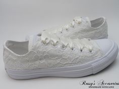 "Beautiful and Romantic wedding sneaker are a perfect accessories for your Special day..These Wedding White Monochrome Converse Sneakers , are embellished with Ivory Sequin Lace fabric . Ivory Satin Ribbon shoe lace for tying ... Lace is available in white , Ivory , Champagne , Blush This Chuck Taylor All Star Monochrome Low Top runs a half-size large. Handmade to order, so please allow me enough time before your wedding date. Orders are processed and shipped within 4-5 WEEKS of payment., large White Low-top Wedding Shoes For Bride, White Low-top Wedding Shoes For Bridal Shower, White Sneakers With Laces For Bridal Shower, White Lace-up Wedding Shoes, White Lace-up Sneakers With Lace Material, White Lace-up Wedding Shoes With White Laces, Low-top Wedding Shoes With White Laces, Low-top Lace Wedding Shoes For Bride, Lace-up Wedding Shoes For Bride