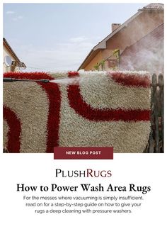 a red and white rug with the words how to power wash area rugs