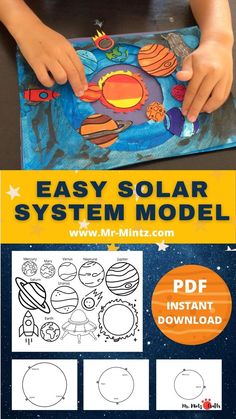 This simple craft uses our solar system coloring pages for kids to color and then transform into an easy blueprint to create their own solar system model. Solar System Elementary Activities, Solar System Teaching Ideas, Easy 3d Solar System Project, Solar System Projects For Kindergarten, Kindergarten Solar System Project, Kindergarten Solar System Activities, Science Solar System Projects, Theme Project Ideas, Hands On Solar System Activities