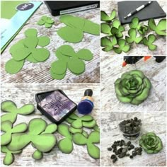 the process of making felt shamrocks for st patrick's day crafts is shown