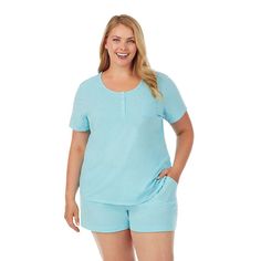 Cozy up at bedtime or anytime with this matching women's Cuddl Duds pajama top and pajama shorts sleep set made of moisture-wicking fabric to keep you cool and comfy. Cozy up at bedtime or anytime with this matching women's Cuddl Duds pajama top and pajama shorts sleep set made of moisture-wicking fabric to keep you cool and comfy.Click on this INTIMATES & SLEEPWEAR Guide to find the perfect fit and more! 2-pc. set includes: top & shorts Top: short sleeves, henley neckline with 4-button placket, Comfortable Crew Neck Sleepwear For Bedtime, Comfortable Crew Neck Sleepwear, Casual Moisture-wicking Pajama Shorts, Casual Stretch Moisture-wicking Pajama Shorts, Spring Stretch Sleepwear With Built-in Shorts, Cotton Sleepwear With Built-in Shorts For Relaxation, Blue Short-length Sleepwear With Elastic Waistband, Cuddl Duds, Petite Shorts