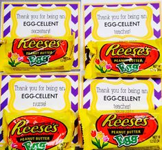 four reese's peanut butter candy bars with thank you for being an egg - cellent