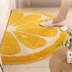 PRICES MAY VARY. Half Round Rug Indoor - this half round rug is made of microfiber, flocked process, cute fruit design, orange/yellow color available, features: soft comfortable fluffy, quickly water absorbent, not easy to shedding, TPR non slip bottom. Rug size 16x24inch(40x60cm), 20x31.5inch(50x80cm), cozy half round indoor entrance door mat, bathroom mat, cute home decor Orange/Yellow Bath Mats - cute half circle fruit bath mats for bathroom, anti slip bathroom rug, it can placed beside batht Yellow And Green Bathroom Rugs, Door Mat For Bedroom, Sun Bath Rug, Rugs For Toilets, Cute Rug For Bathroom, Bathroom Accessories Yellow, Round Bathroom Rugs, Fruit Orange, Indoor Door Mats