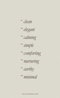 the words clean, elegant, calming, simple, comforting, and nurturing earthy minimal