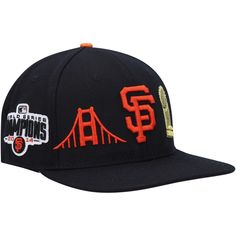 Complete your San Francisco Giants getup with this Pro Standard Double City hat that's sure to draw the eye. A snapback closure customizes to your liking, while the trendy high crown adds a classic touch. Best of all, the bold San Francisco Giants embroidery is complemented by a pink undervisor for a striking accessory. Wipe clean with a damp cloth High Crown Flat bill Officially licensed Material: 70% Acrylic/30% Wool - Body; 100% Leather - Top Button Snapback Six panels with eyelets Brand: Pro Urban Style Baseball Season Visor Hat, Urban Baseball Visor Hat, Urban Visor Hat For Baseball Season, Adjustable Snapback Hats For Fan Gear, Adjustable Snapback Fan Gear Hats, Adjustable Visor Snapback Hat For Game Day, Adjustable Flat Bill Fitted Hat For Fan Gear, Urban Flat Brim Hats For Sports Events, Baseball Season Fan Gear Snapback Hat