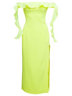 Long dress Off the shoulder Ruches detailing on the neckline and shoulders Back zip closure Yellow Acetate Regular fitComposition: Casual Dresses Long, Green Dress Casual, Yellow Maxi, David Koma, Ruched Dress, Yellow Dress, Dresses Long, Women Collection, Dress Making