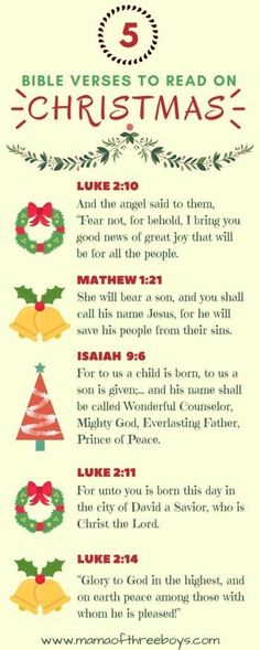 a christmas flyer with bells and wreaths on the front, which reads 5 bible verses read on christmas