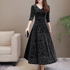 Season:Fall,Spring,Autumn,Winter; Fabric:Velvet; Sleeve Length:Long Sleeve; Look After Me:Hand wash,Machine wash; Gender:Women's; Style:Elegant,Fashion,Romantic; Elasticity:Micro-elastic; Occasion:Spring Dress,Winter Dress,Fall Dress,Wedding Guest,Holiday,Vacation; Fit Type:Slim; Dresses Type:Velvet Dress,Party Dress,Swing Dress,Green Dress,Red Dress,Semi Formal Dress,Emerald Green Dress; Pattern:Floral; Design:Jacquard; Neckline:V Neck; Front page:FF; Production mode:External procurement; 2023 Dresses For Winter, New Long Dress, Womens Velvet Dresses, Robes Glamour, Long Sleeve Velvet Dress, 파티 드레스, Dresses Casual Winter, Flower Print Dress, Slim Dresses