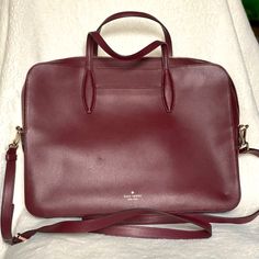 Kate Spade Universal Laptop Bag, Burgundy, Short Handles, Long Crossbody Strap, 3 Sections, Credit Card Slots, Pen Slots, Interior Zip Pocket, Lightly Used, Small Dent Shown In Pic Bags Kate Spade, Kate Spade Bags, Kate Spade Bag, Crossbody Strap, Laptop Bag, Card Slots, Slots, Zip Pockets, Kate Spade