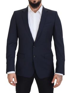 Dolce & Gabbana Elegant Dark Blue Slim Fit Wool Men's Blazer Dolce And Gabbana Suits, Italy Logo, Female Owned Business, Single Breasted Blazer, Dolce And Gabbana Blue, Dolce And Gabbana Man, Sports Blazer, Fitted Blazer, Single Breasted Jacket