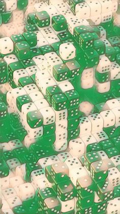 many green and white dices are stacked together