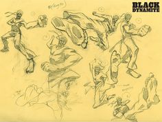 some sketches of people doing different things in the same direction as they are doing something