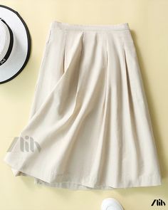 Zlily - Academy Style Cotton and Linen A-Line Skirt Non-stretch Beige Pleated Skirt For Summer, Beige Non-stretch Pleated Skirt For Summer, Beige Relaxed Pleated Summer Skirt, Cream Midi Pleated Skirt For Summer, Beige Solid Color Pleated Skirt For Summer, Summer Beige Relaxed Pleated Skirt, Summer Midi Cream Pleated Skirt, Beige Relaxed Pleated Skirt For Summer, Summer Beige Pleated Skirt