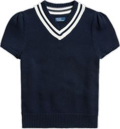 Cotton V-neck Top With Ribbed Collar, Navy Short Sleeve Tops With Ribbed Collar, Navy Short Sleeve Top With Ribbed Collar, Blue Short Sleeve Tops With Ribbed Collar, Blue Short Sleeve Top With Ribbed Collar, Classic Navy Knit Tops, Cotton V-neck Sweater, Blue Cotton Short Sleeve Knit Top, Blue Short Sleeve Cotton Knit Top