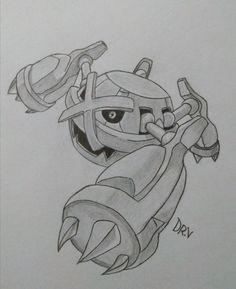 Pokemon Drawings Sketches Fan Art, Pokemon Pencil Drawings, Metagross Art, Pokemon Sketches Pencil, Metagross Pokemon, Ultra Ball, Rayquaza Pokemon