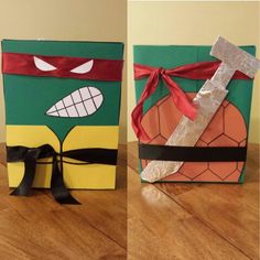 two boxes made to look like ninja turtles