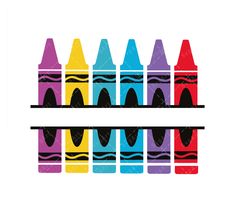 colorful crayons are lined up in rows on a white background with black border