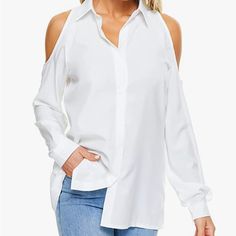 Product Details Fabric Type 100% Polyester Closure Type Button Neck Style Off Shoulder Neck Sleeve Type Long Sleeve About This Item Breathable Made From A Soft And Comfortable Lightweight Polyester To Allow Air Circulation To Ensure Maximum Breathability And Comfort. Roll Up Sleevesyou Can Roll Up The Sleeves Up, Or Wear Them Down, Using The Hiding Strap Inside The Sleeve. Classic White Shirt With Exquisite Off-Shoulder Designit Has A Comfortable Fit And It’s Great With Rolled Cuffs To Further I White Off-shoulder Blouse For Work, Casual Off-shoulder Workwear Top, Casual Off-shoulder Blouse For Work, Off-shoulder Tops For Office, Casual Off-shoulder Top For Work, Black Mesh Bodysuit, Superman T Shirt, Striped Sleeveless Top, Classic White Shirt