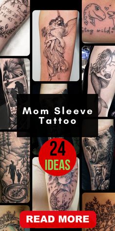 many different tattoos are shown with the words mom slevee tattoo on them and below it