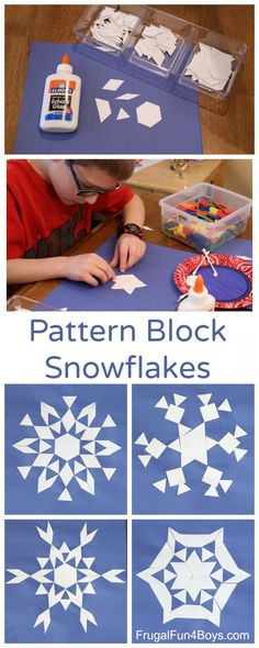 paper snowflakes that are cut out and placed on top of each other, with instructions for how to make them