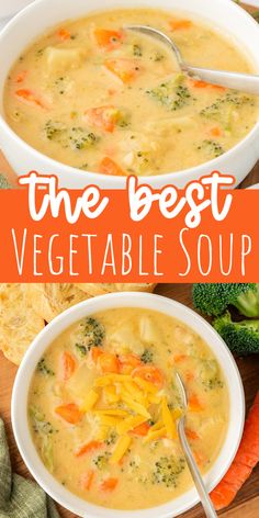 the best vegetable soup recipe is made with broccoli, carrots and cheese