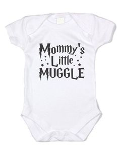 a baby bodysuit with the words mommy's little muggle printed on it