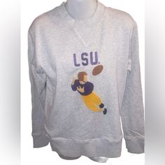 Lsu Football Hillflint Embroidered Crewneck Xs Cotton Cable Knit Sweater, Lsu Football, Bow Sweater, Woven Sweater, Embroidered Crewneck, Cold Shoulder Sweater, Open Knit Sweater, Fuzzy Sweater, Pattern Sweater