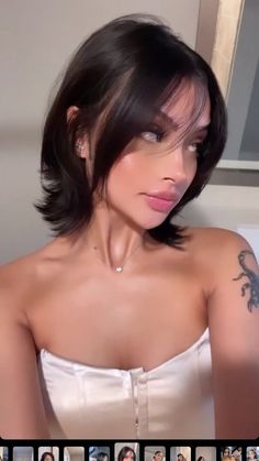 Short Haircuts Inspo Aesthetic, Hair Idea With Bangs, Relaxer Bob Hairstyles, Haircut For Thick Short Hair, Cute Short Hair Layers, Short Black Bob Hair, Only Front Layers Hair, Wolfcut Diamond Face, Short Bob Layered Hair