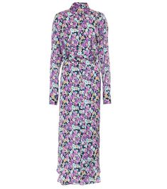 Throwback florals have never felt more modern than with this purple midi dress from Plan C. Made from crêpe de chine, it has a figure-skimming silhouette with a smart shirt collar and a button-down placket, along with a sash-tie waist. Our editors are particularly taken with the '90s-era bias-cut midi skirt. Silk Midi Dress With Floral Print For Work, Fitted Floral Print Midi Shirt Dress, Fitted Floral Print Shirt Dress For Daywear, Long Shirt Dress For Spring Daywear, Fitted Collared Midi Dress With Floral Print, Fitted Floral Print Midi Dress With Collar, Silk Floral Print Shirt Dress For Daywear, Silk Shirt Dress With Floral Print For Daywear, Floral Print Viscose Maxi Dress For Workwear