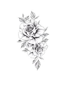 a black and white drawing of flowers