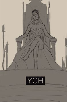 a drawing of a woman sitting on top of a throne with the word ych above her