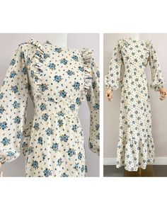 A beautiful 70s prairie dress from the brand Vivien Smith Made from a cream white floral fabric  The dress closes at the back with a zipper and can be tied around the waist with two ribbons UK size: 8 (s) - US: 4 EU: 36 Measurements measured flat: Pit to pit 46 cm - 18,6" Waist: 34 cm - 13,5 Length: 137 cm - 53,9" Material: no label but feels like cotton In perfect condition  This item has been washed and steamed so that there are no more unpleasant odors This item is vintage, which means 25 yea White Floral Fabric, 70s Prairie Dress, 70s Floral, Prairie Dress, Floral Fabric, Dress Clothes For Women, Vintage 70s, Halloween Shopping, 1970s