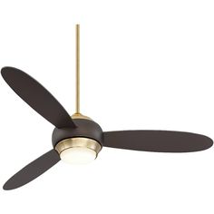 a ceiling fan with a light on the side and a dark brown bladed blades