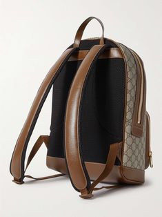 Gucci Standard Everyday Backpack, Classic Backpack With Gold-tone Hardware For Travel, Classic Travel Backpack With Gold-tone Hardware, Gucci Brown Backpack For Daily Use, Gucci Luxury Backpack For Everyday, Gucci Luxury Everyday Backpack, Luxury Everyday Gucci Backpack, Luxury Coated Canvas Backpack For Everyday, Classic Leather Backpack With Gold-tone Hardware