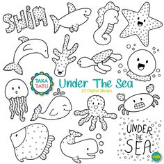 under the sea clipart set with different animals and fish, including an octopus, starfish