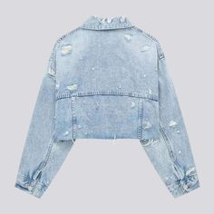 Cropped front short fit jacket online—extraordinary women's denim jacket from the 2023 Summer Collection. Embrace the essence of the 90s denim style. which is the epitome of laid-back chic. It's a nostalgic nod to simpler times that provides an understated yet distinctive fashion statement. enhancing your sartorial elegance most comfortably.